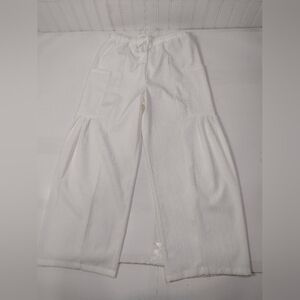 White Wide-Leg Pants Elastic Waist With Drawstring Size (M)
